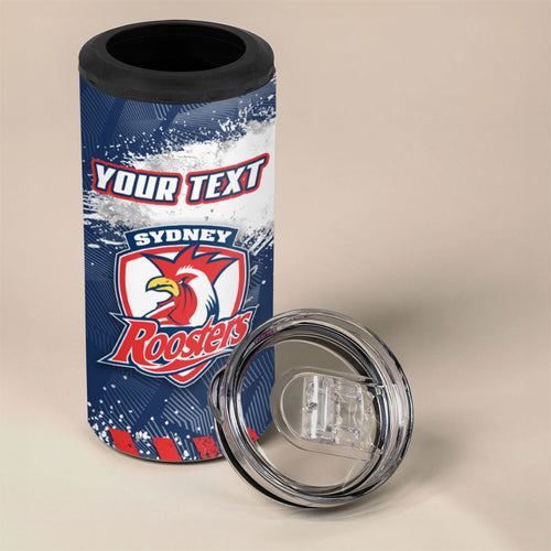 Personalized Sydney Roosters Rugby 4 in 1 Can Cooler Tumbler Rooster Mascot - Sporty Splash Art Style