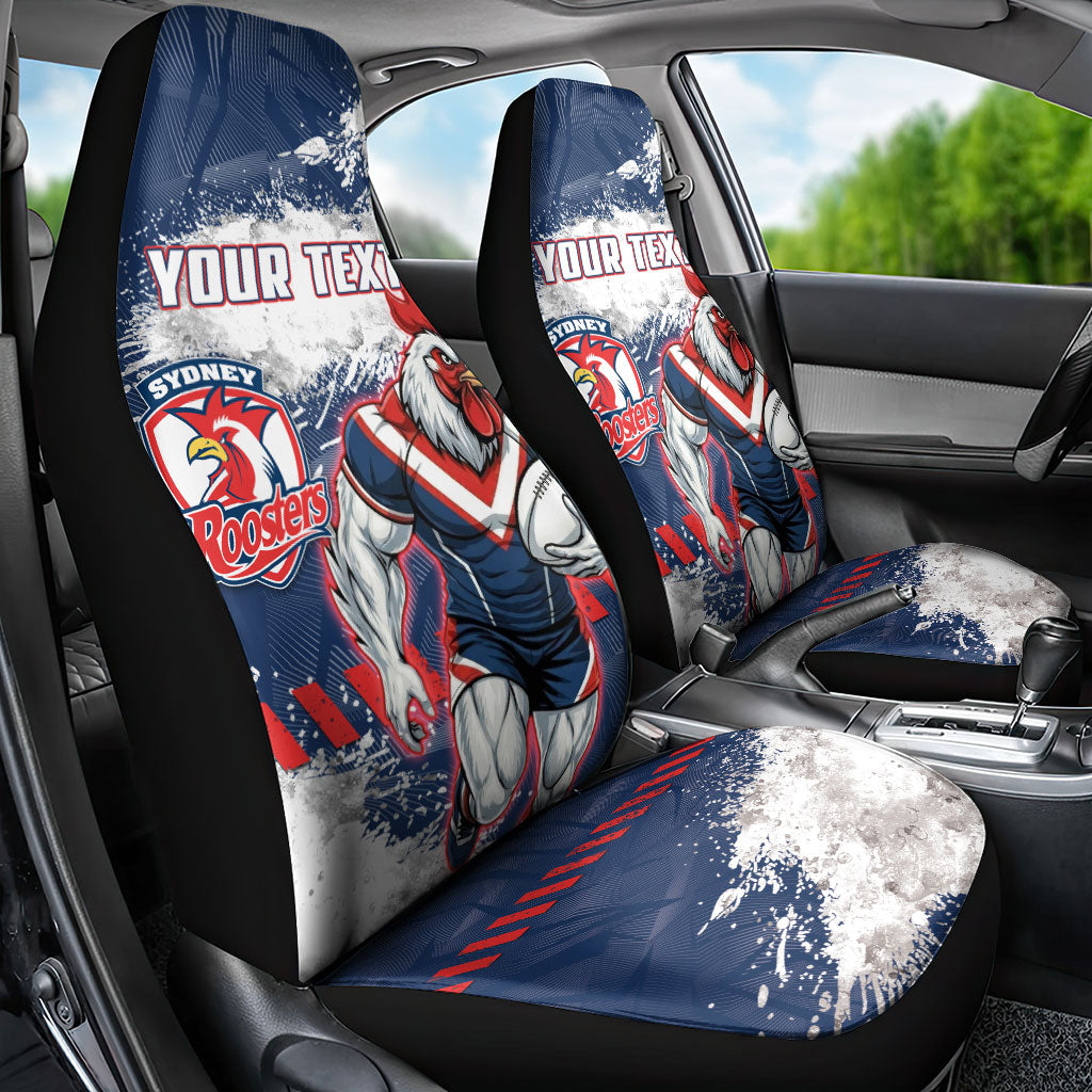 Personalized Sydney Roosters Rugby Car Seat Cover Rooster Mascot - Sporty Splash Art Style