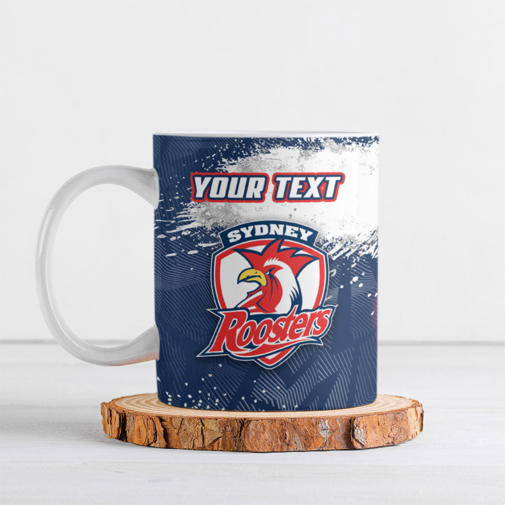 Personalized Sydney Roosters Rugby Ceramic Mug Rooster Mascot - Sporty Splash Art Style