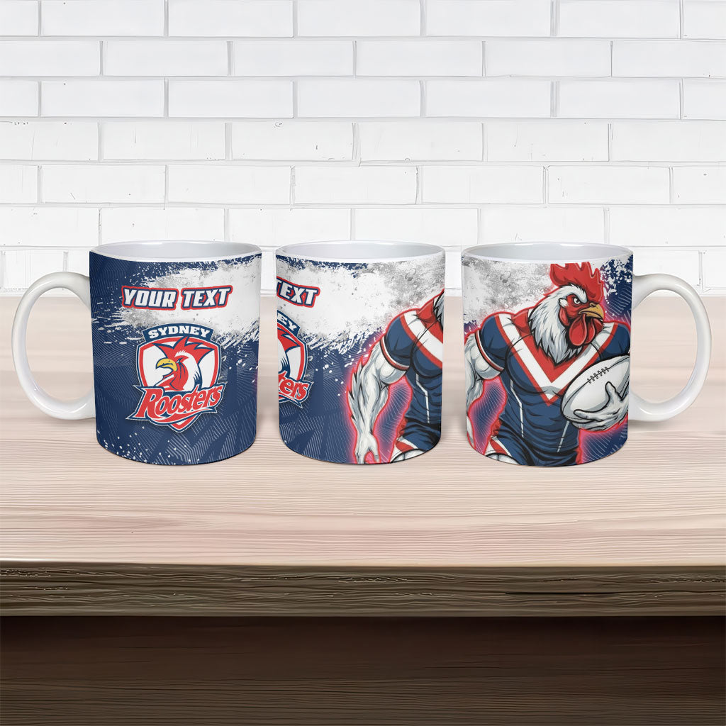 Personalized Sydney Roosters Rugby Ceramic Mug Rooster Mascot - Sporty Splash Art Style