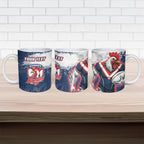 Personalized Sydney Roosters Rugby Ceramic Mug Rooster Mascot - Sporty Splash Art Style