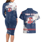 Personalized Sydney Roosters Rugby Couples Matching Long Sleeve Bodycon Dress and Hawaiian Shirt Rooster Mascot - Sporty Splash Art Style