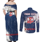 Personalized Sydney Roosters Rugby Couples Matching Off Shoulder Maxi Dress and Long Sleeve Button Shirt Rooster Mascot - Sporty Splash Art Style