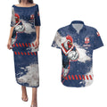 Personalized Sydney Roosters Rugby Couples Matching Puletasi and Hawaiian Shirt Rooster Mascot - Sporty Splash Art Style
