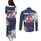 Personalized Sydney Roosters Rugby Couples Matching Puletasi and Long Sleeve Button Shirt Rooster Mascot - Sporty Splash Art Style