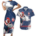 Personalized Sydney Roosters Rugby Couples Matching Short Sleeve Bodycon Dress and Hawaiian Shirt Rooster Mascot - Sporty Splash Art Style