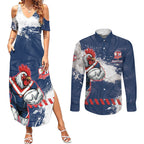 Personalized Sydney Roosters Rugby Couples Matching Summer Maxi Dress and Long Sleeve Button Shirt Rooster Mascot - Sporty Splash Art Style