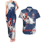 Personalized Sydney Roosters Rugby Couples Matching Tank Maxi Dress and Hawaiian Shirt Rooster Mascot - Sporty Splash Art Style