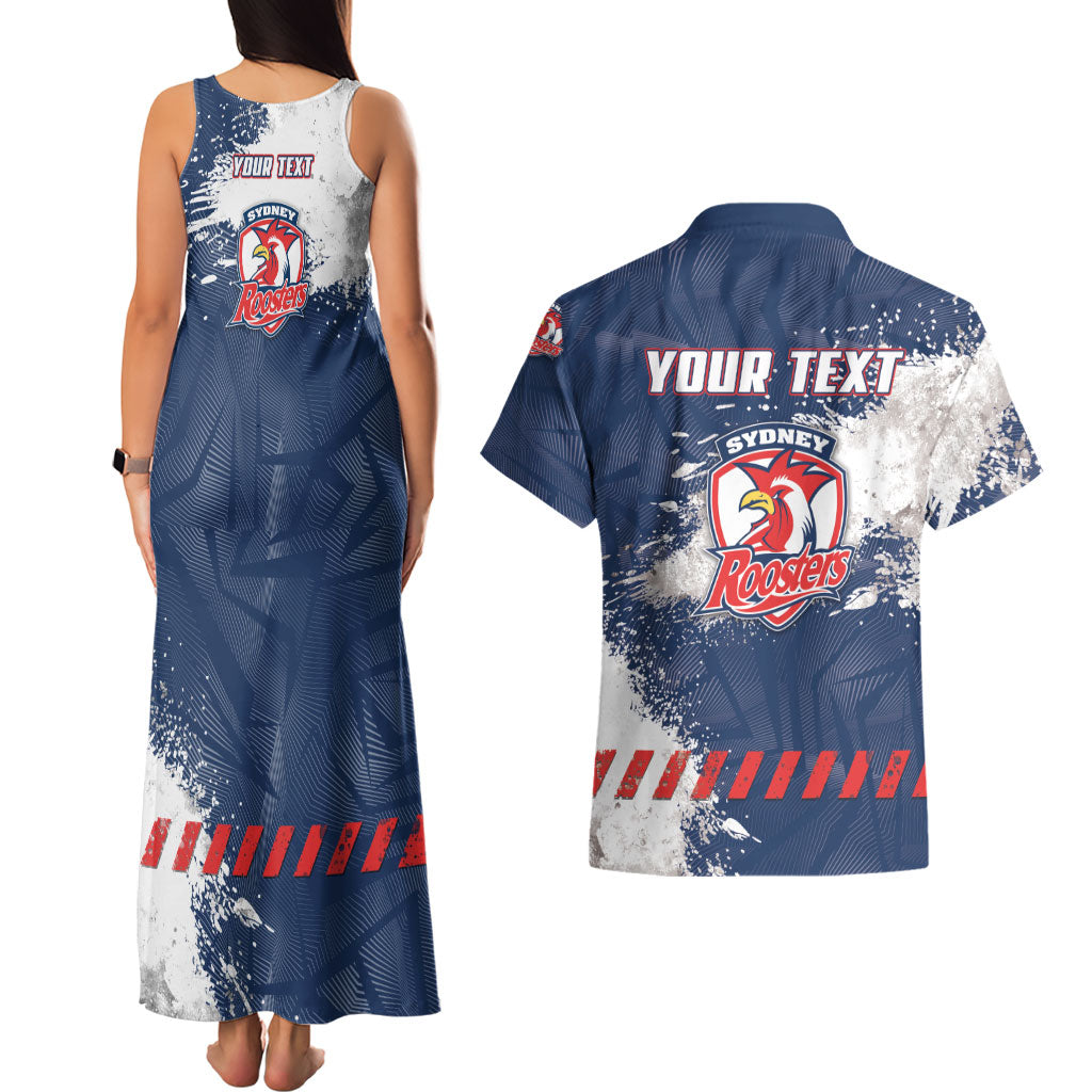 Personalized Sydney Roosters Rugby Couples Matching Tank Maxi Dress and Hawaiian Shirt Rooster Mascot - Sporty Splash Art Style