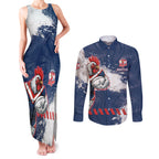 Personalized Sydney Roosters Rugby Couples Matching Tank Maxi Dress and Long Sleeve Button Shirt Rooster Mascot - Sporty Splash Art Style