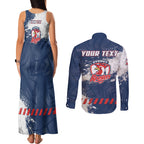 Personalized Sydney Roosters Rugby Couples Matching Tank Maxi Dress and Long Sleeve Button Shirt Rooster Mascot - Sporty Splash Art Style