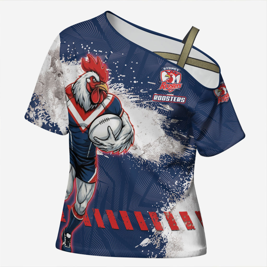 Personalized Sydney Roosters Rugby Cross Shoulder Shirt Rooster Mascot - Sporty Splash Art Style