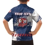 Personalized Sydney Roosters Rugby Family Matching Long Sleeve Bodycon Dress and Hawaiian Shirt Rooster Mascot - Sporty Splash Art Style