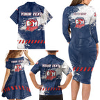Personalized Sydney Roosters Rugby Family Matching Long Sleeve Bodycon Dress and Hawaiian Shirt Rooster Mascot - Sporty Splash Art Style
