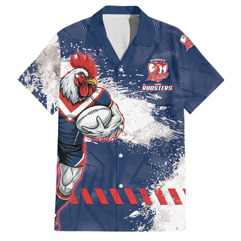 Personalized Sydney Roosters Rugby Family Matching Long Sleeve Bodycon Dress and Hawaiian Shirt Rooster Mascot - Sporty Splash Art Style