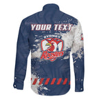 Personalized Sydney Roosters Rugby Family Matching Long Sleeve Bodycon Dress and Hawaiian Shirt Rooster Mascot - Sporty Splash Art Style