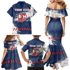 Personalized Sydney Roosters Rugby Family Matching Mermaid Dress and Hawaiian Shirt Rooster Mascot - Sporty Splash Art Style