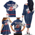 Personalized Sydney Roosters Rugby Family Matching Off The Shoulder Long Sleeve Dress and Hawaiian Shirt Rooster Mascot - Sporty Splash Art Style