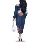 Personalized Sydney Roosters Rugby Family Matching Off The Shoulder Long Sleeve Dress and Hawaiian Shirt Rooster Mascot - Sporty Splash Art Style