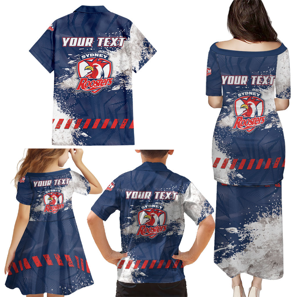 Personalized Sydney Roosters Rugby Family Matching Puletasi and Hawaiian Shirt Rooster Mascot - Sporty Splash Art Style