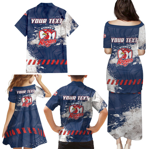 Personalized Sydney Roosters Rugby Family Matching Puletasi and Hawaiian Shirt Rooster Mascot - Sporty Splash Art Style