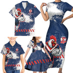 Personalized Sydney Roosters Rugby Family Matching Short Sleeve Bodycon Dress and Hawaiian Shirt Rooster Mascot - Sporty Splash Art Style