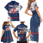 Personalized Sydney Roosters Rugby Family Matching Short Sleeve Bodycon Dress and Hawaiian Shirt Rooster Mascot - Sporty Splash Art Style