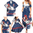 Personalized Sydney Roosters Rugby Family Matching Summer Maxi Dress and Hawaiian Shirt Rooster Mascot - Sporty Splash Art Style
