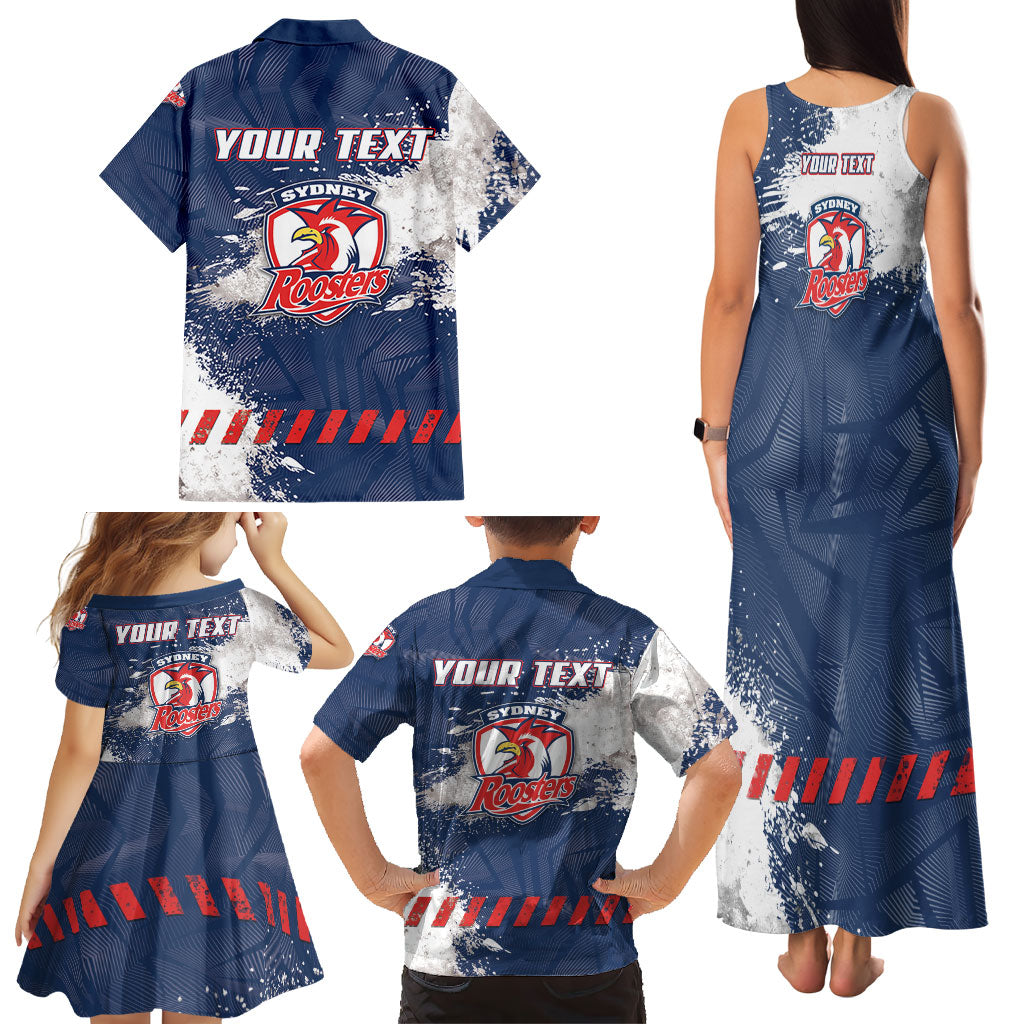 Personalized Sydney Roosters Rugby Family Matching Tank Maxi Dress and Hawaiian Shirt Rooster Mascot - Sporty Splash Art Style
