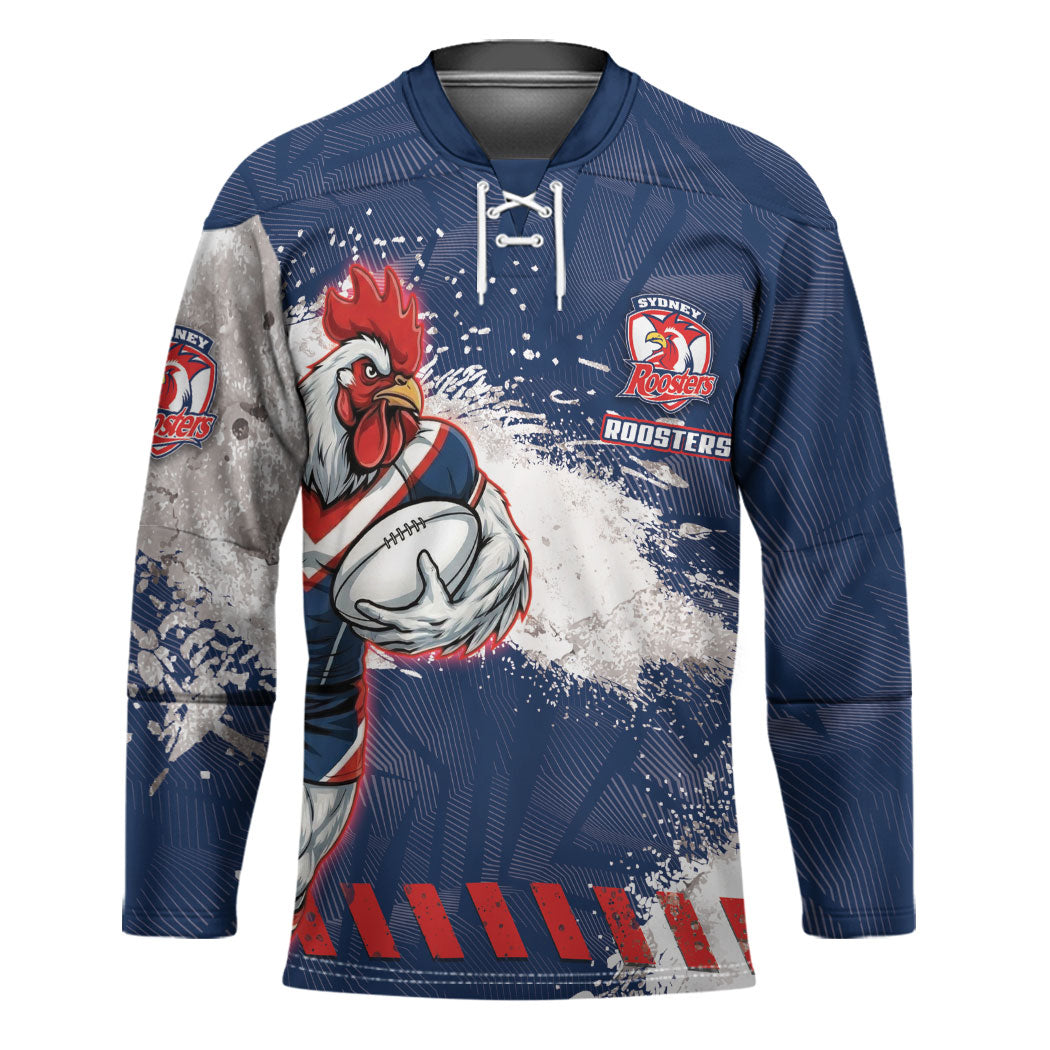 Personalized Sydney Roosters Rugby Hockey Jersey Rooster Mascot - Sporty Splash Art Style
