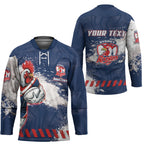 Personalized Sydney Roosters Rugby Hockey Jersey Rooster Mascot - Sporty Splash Art Style