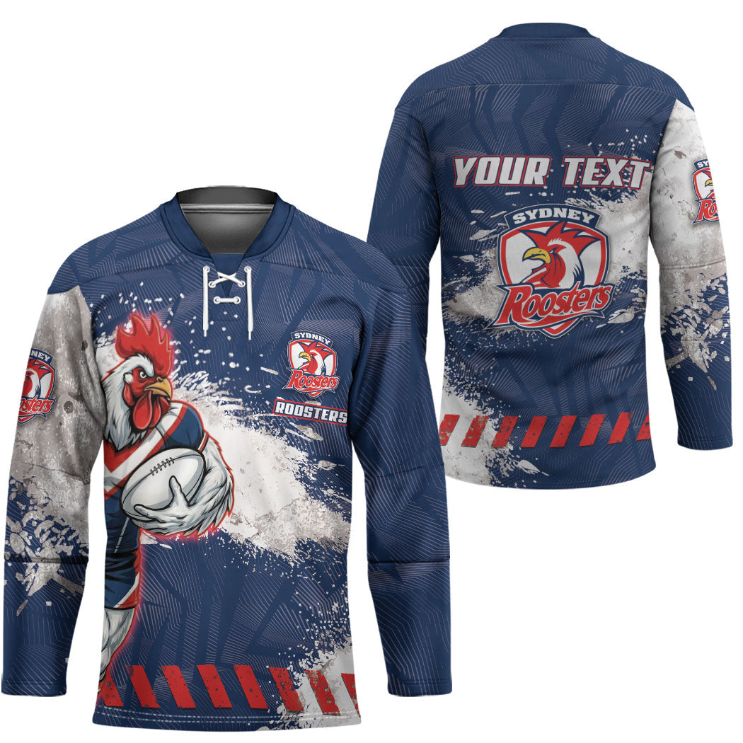 Personalized Sydney Roosters Rugby Hockey Jersey Rooster Mascot - Sporty Splash Art Style