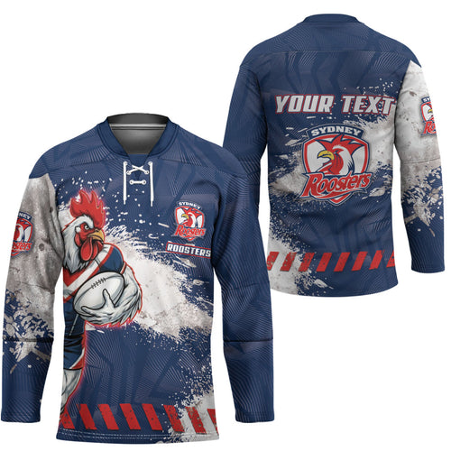 Personalized Sydney Roosters Rugby Hockey Jersey Rooster Mascot - Sporty Splash Art Style