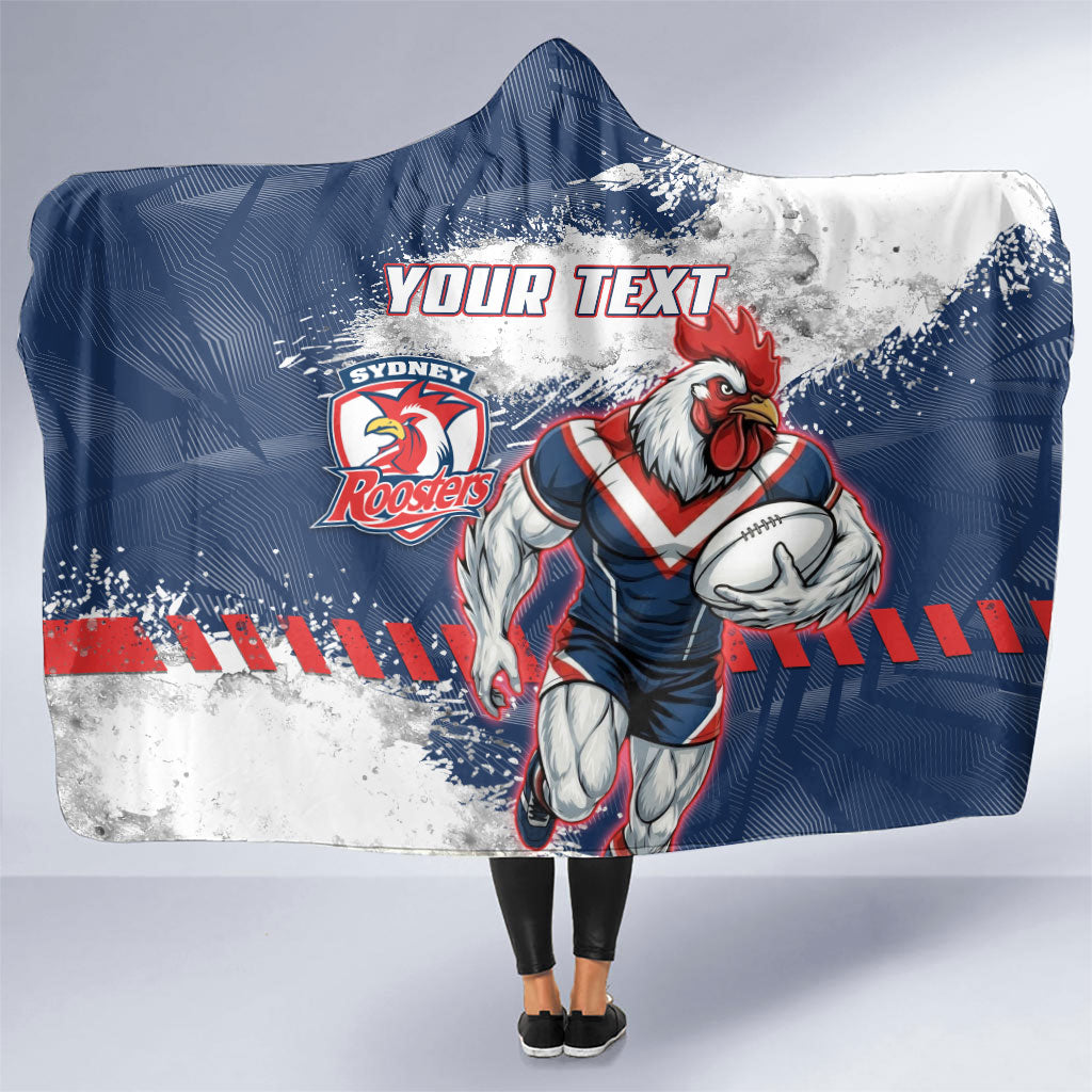 Personalized Sydney Roosters Rugby Hooded Blanket Rooster Mascot - Sporty Splash Art Style