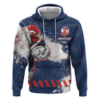 Personalized Sydney Roosters Rugby Hoodie Rooster Mascot - Sporty Splash Art Style
