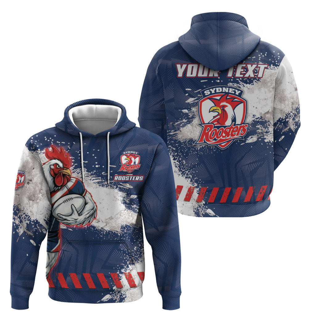 Personalized Sydney Roosters Rugby Hoodie Rooster Mascot - Sporty Splash Art Style