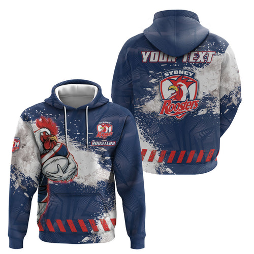 Personalized Sydney Roosters Rugby Hoodie Rooster Mascot - Sporty Splash Art Style