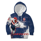 Personalized Sydney Roosters Rugby Kid Hoodie Rooster Mascot - Sporty Splash Art Style