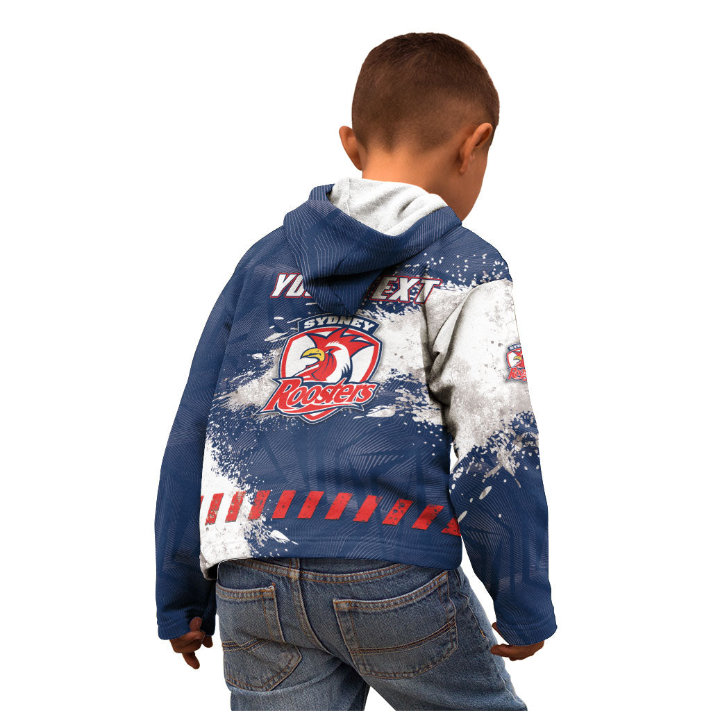 Personalized Sydney Roosters Rugby Kid Hoodie Rooster Mascot - Sporty Splash Art Style