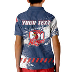 Personalized Sydney Roosters Rugby Kid Polo Shirt Rooster Mascot - Sporty Splash Art Style