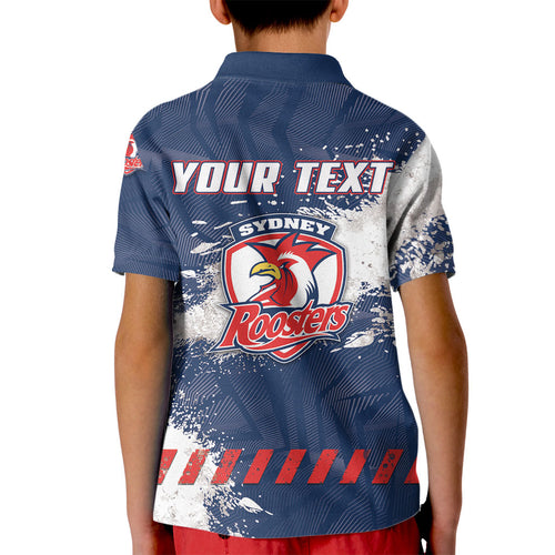Personalized Sydney Roosters Rugby Kid Polo Shirt Rooster Mascot - Sporty Splash Art Style