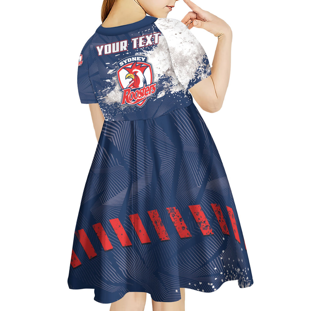 Personalized Sydney Roosters Rugby Kid Short Sleeve Dress Rooster Mascot - Sporty Splash Art Style