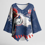 Personalized Sydney Roosters Rugby Kimono Sleeve Blouse Rooster Mascot - Sporty Splash Art Style