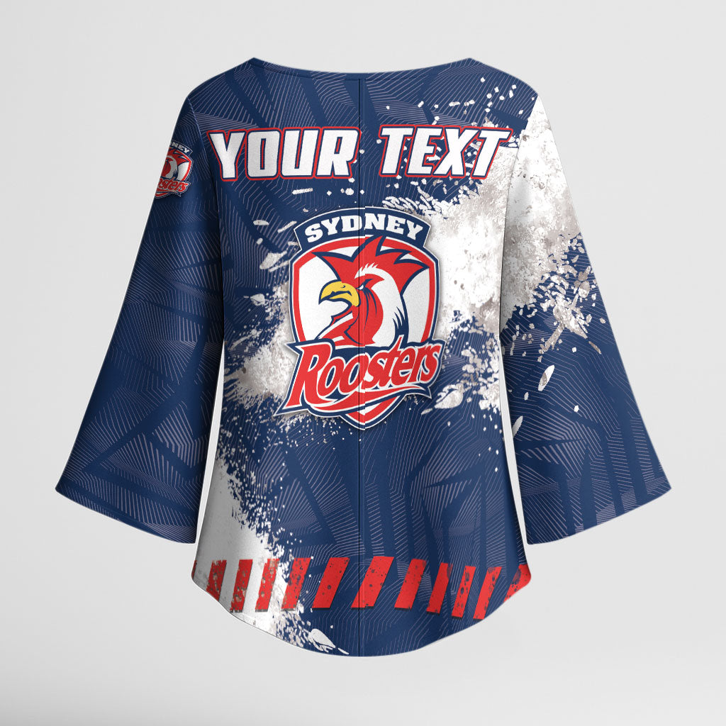 Personalized Sydney Roosters Rugby Kimono Sleeve Blouse Rooster Mascot - Sporty Splash Art Style