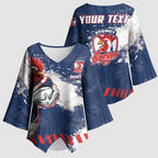 Personalized Sydney Roosters Rugby Kimono Sleeve Blouse Rooster Mascot - Sporty Splash Art Style