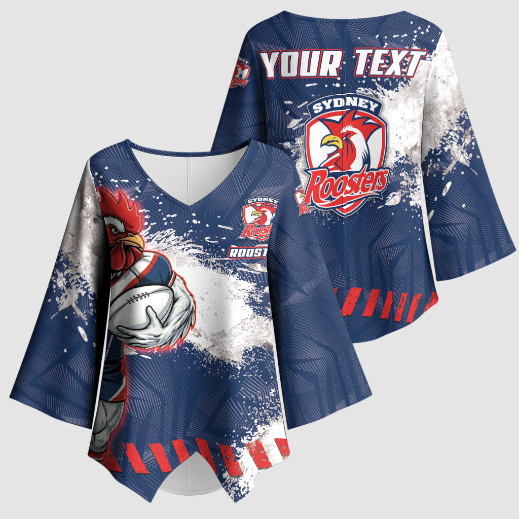 Personalized Sydney Roosters Rugby Kimono Sleeve Blouse Rooster Mascot - Sporty Splash Art Style
