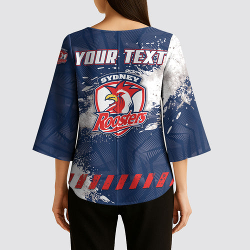 Personalized Sydney Roosters Rugby Kimono Sleeve Blouse Rooster Mascot - Sporty Splash Art Style
