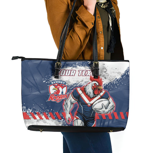 Personalized Sydney Roosters Rugby Leather Tote Bag Rooster Mascot - Sporty Splash Art Style