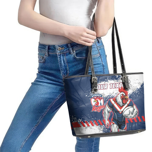 Personalized Sydney Roosters Rugby Leather Tote Bag Rooster Mascot - Sporty Splash Art Style
