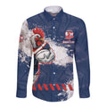 Personalized Sydney Roosters Rugby Long Sleeve Button Shirt Rooster Mascot - Sporty Splash Art Style